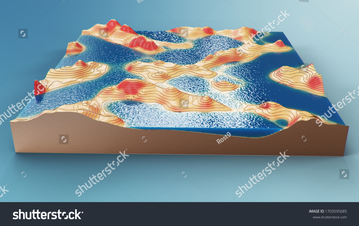 Stock Photo Cross Section Topographic D Map With Water Contour Lines On A Topographic Map Studying The 1703595685 