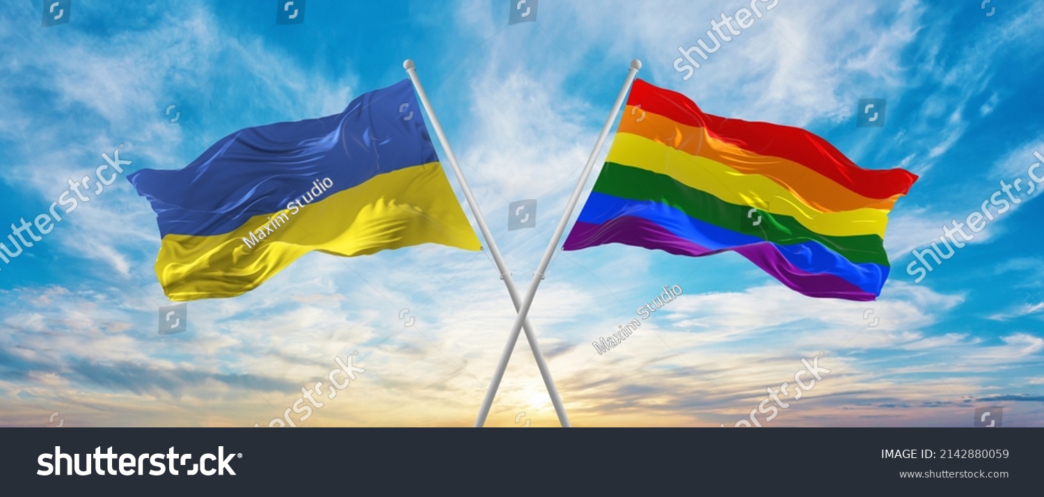 Crossed National Flags Ukraine Lgbt Pride Stock Illustration 2142880059