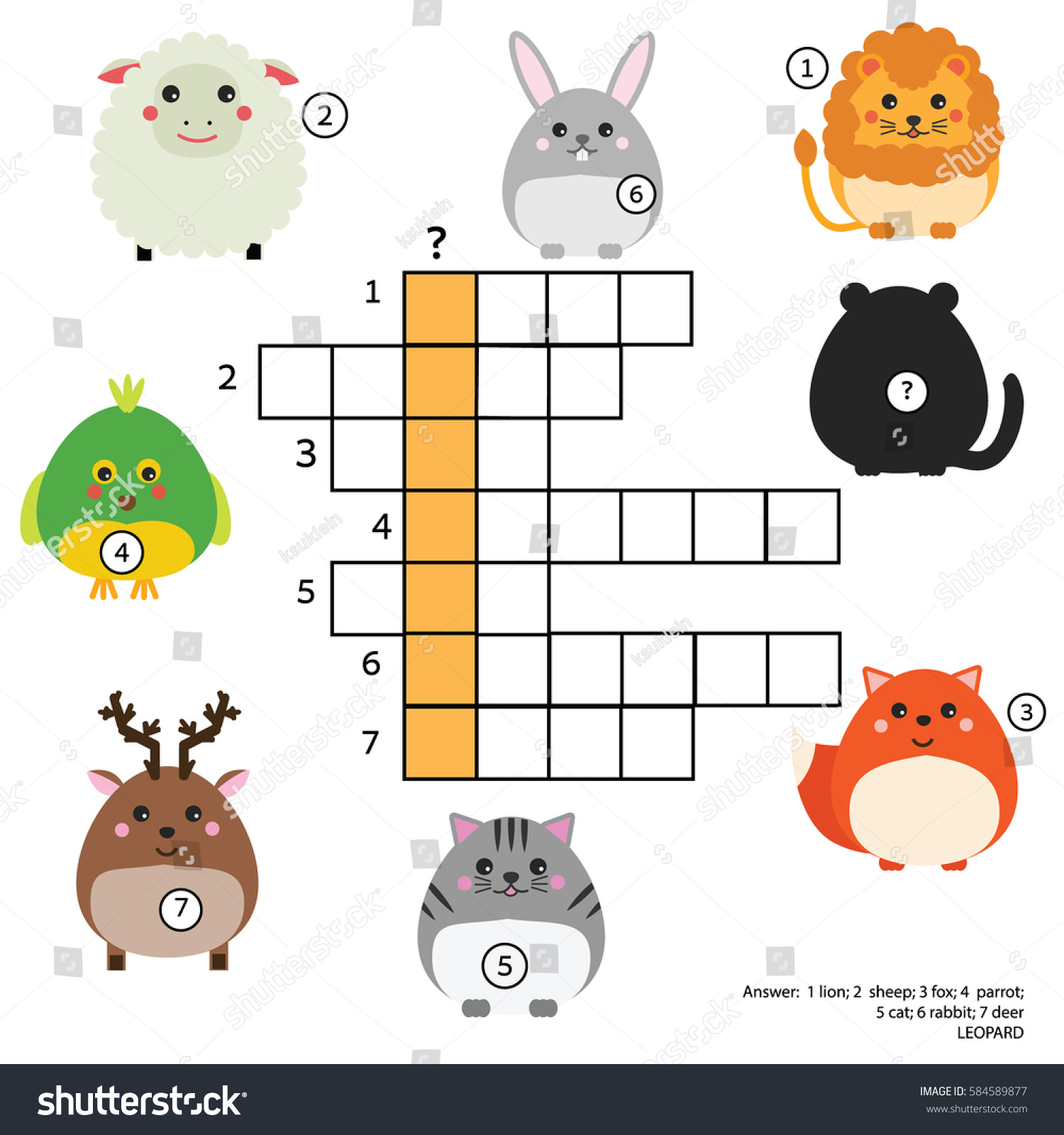 Crossword Educational Children Game Answer Animals 스톡 일러스트 584589877