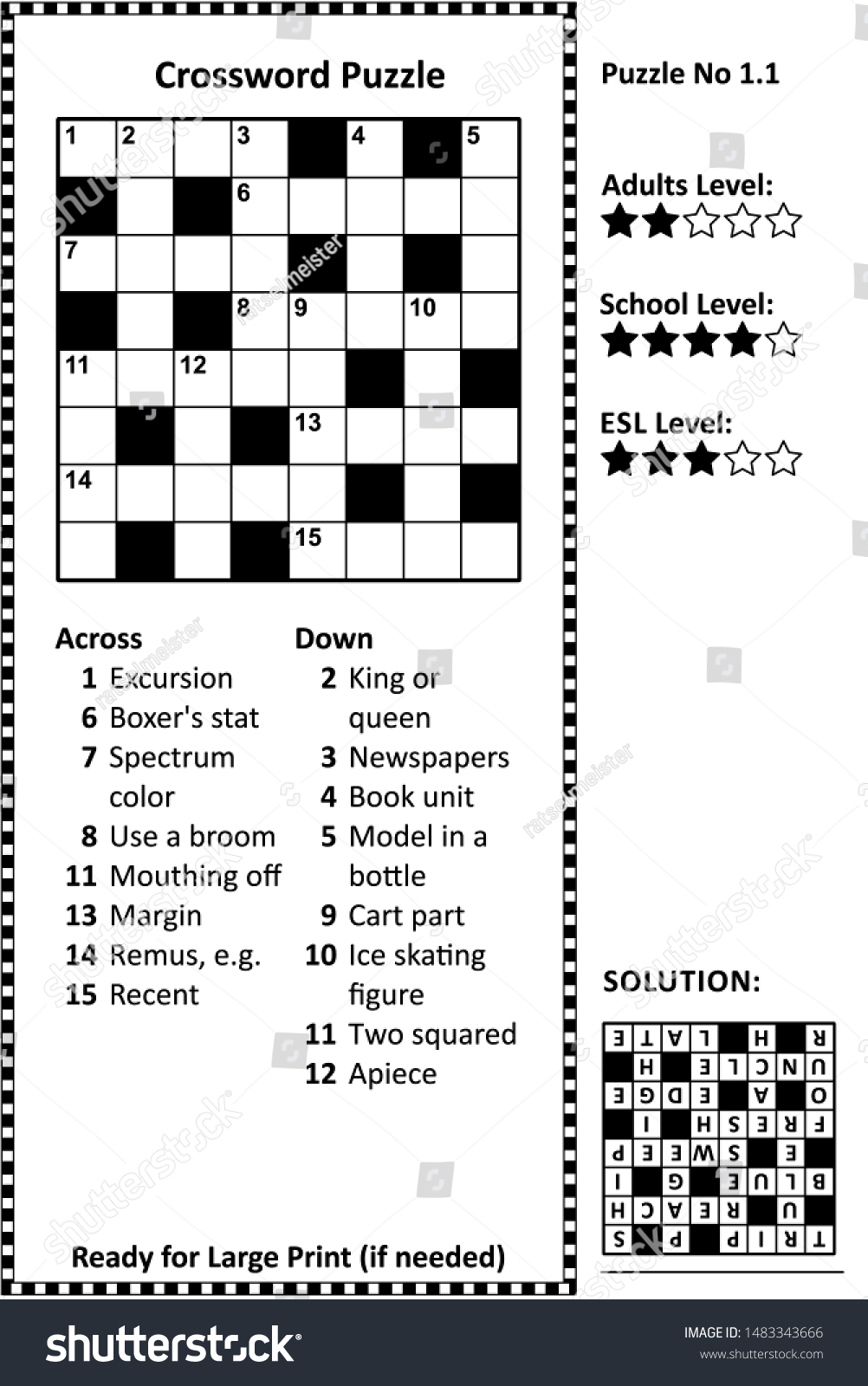 Stock Photo Crossword Puzzle Grid Clues And Solution Classic Quick Family Friendly Easy To Medium 1483343666 