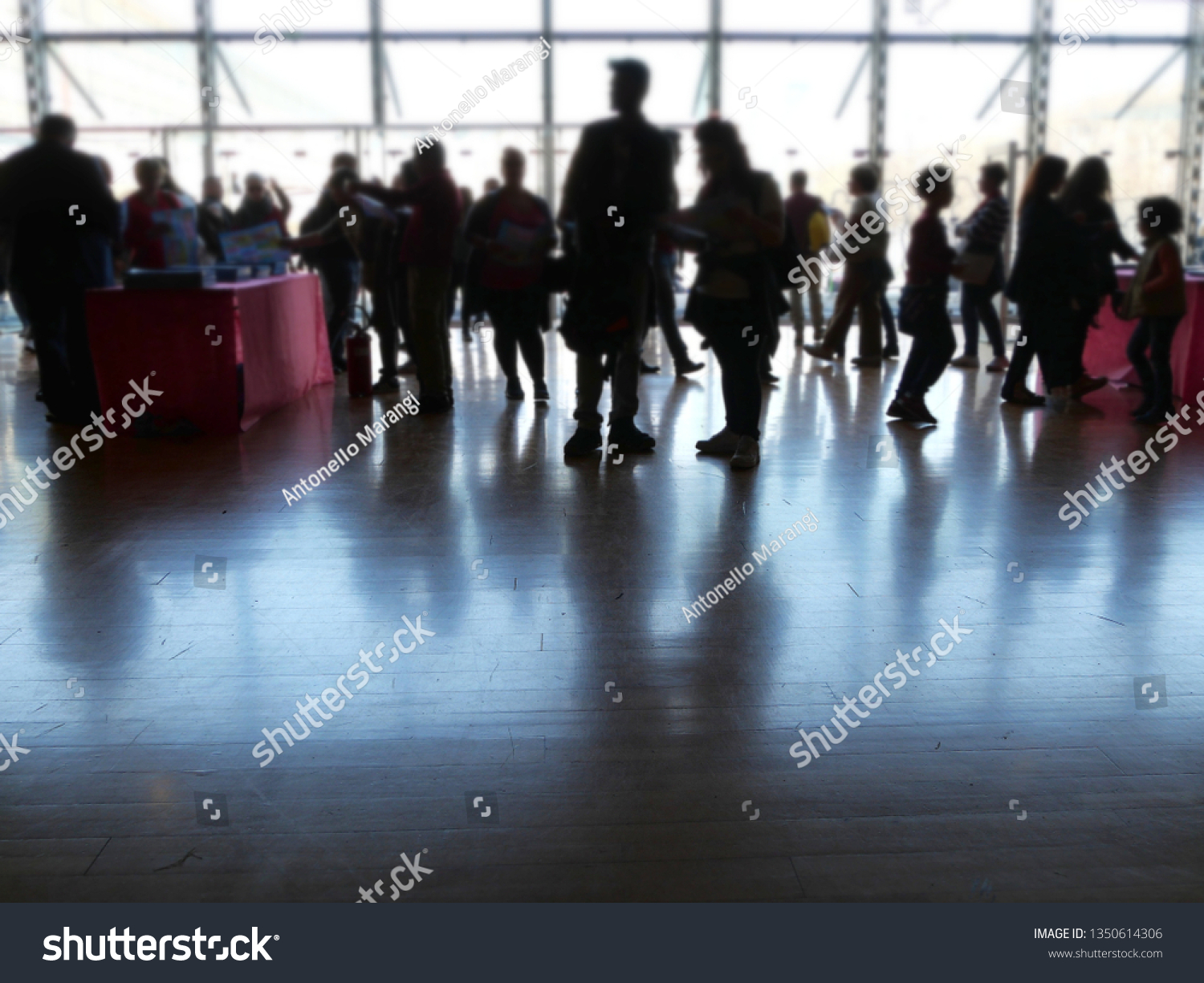 Crowd Silhouette Entrance Convention Center Blurred Stock Photo Edit Now 1350614306