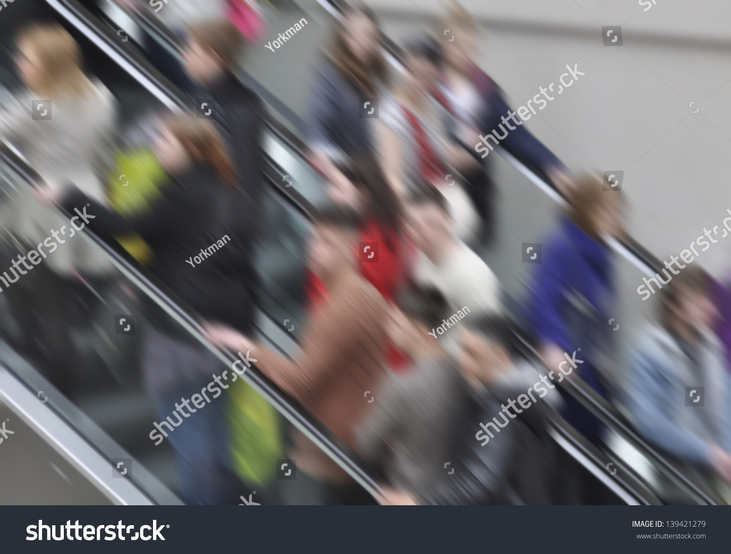  Gray Classic  Template Design Featuring Crowded Shoppers on Escalator in Shopping