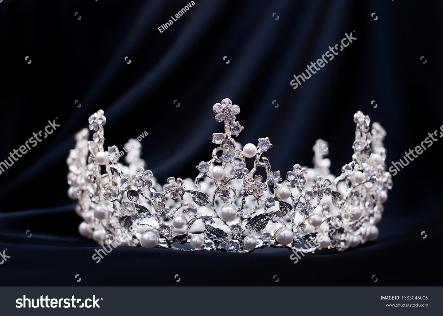 Crown Diamonds Crystals Pearl On Black Stock Photo (Edit Now) 1683046006