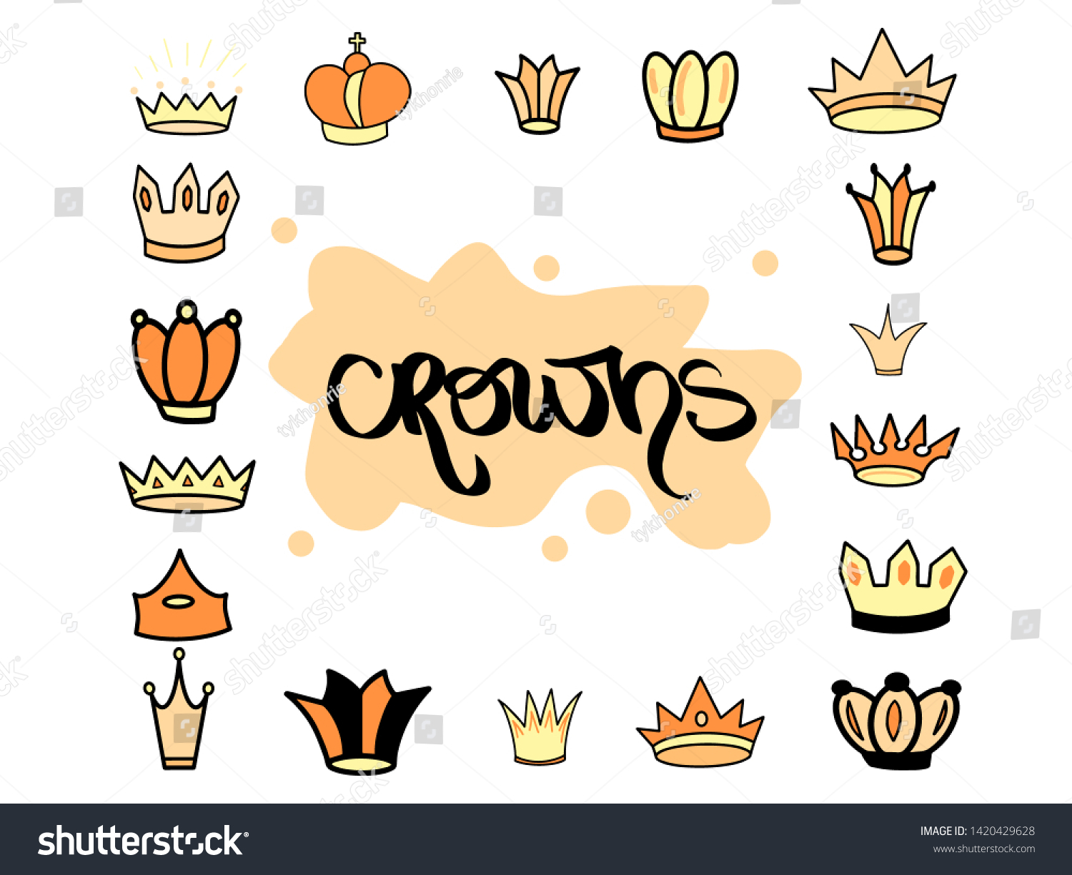 Crowns Orange Yellow Set Tiara Diadem のイラスト素材