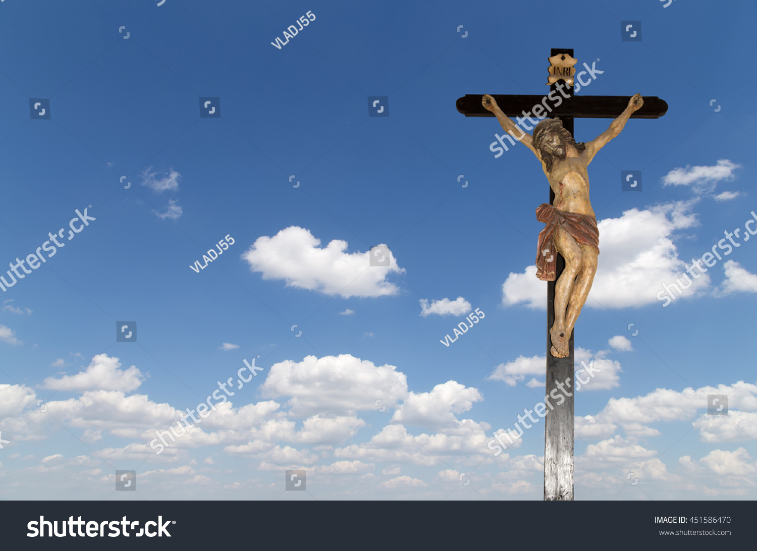 Crucifixion Jesus Christ Statue On Sky Stock Photo 451586470