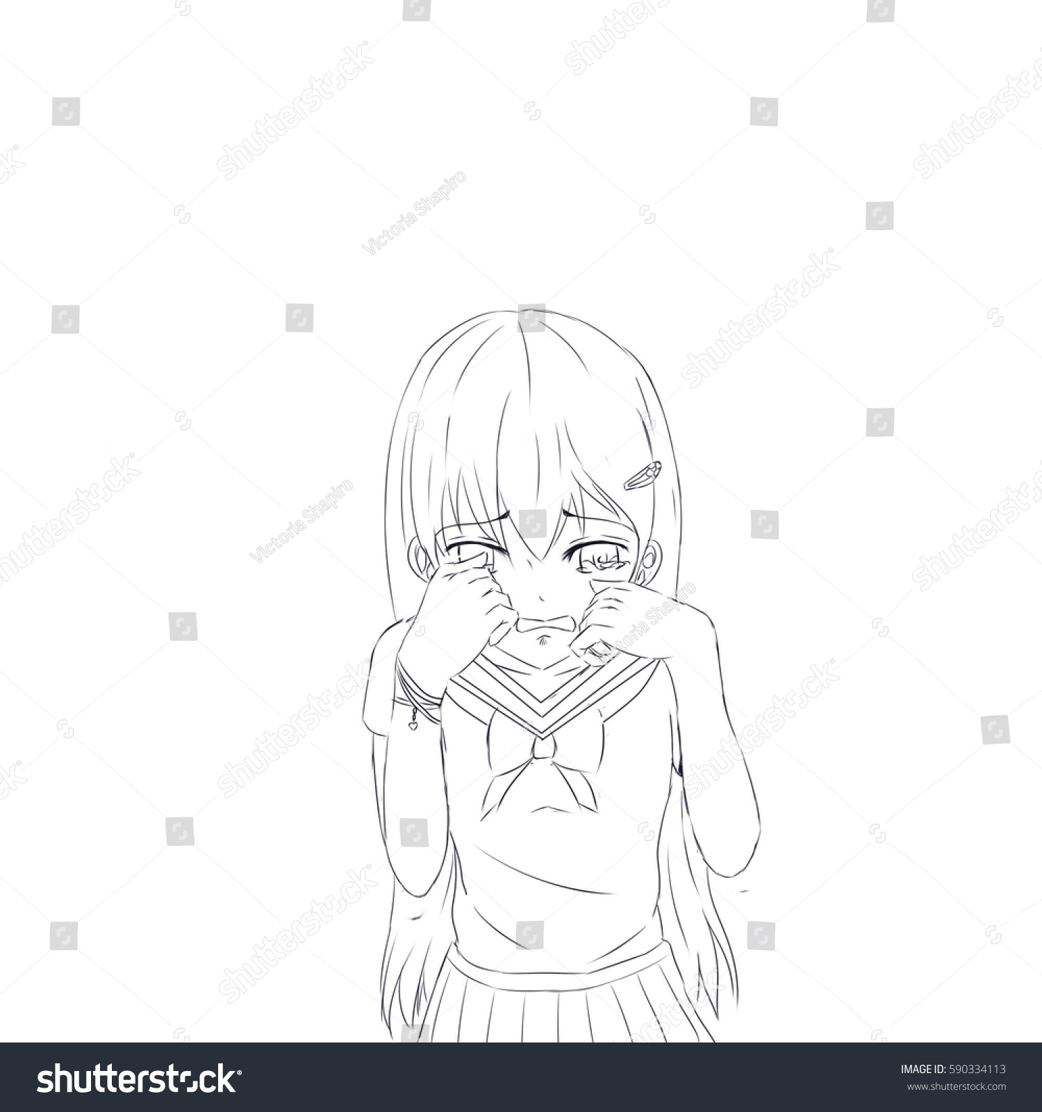 Crying Anime School Girl Sad About 库存插图