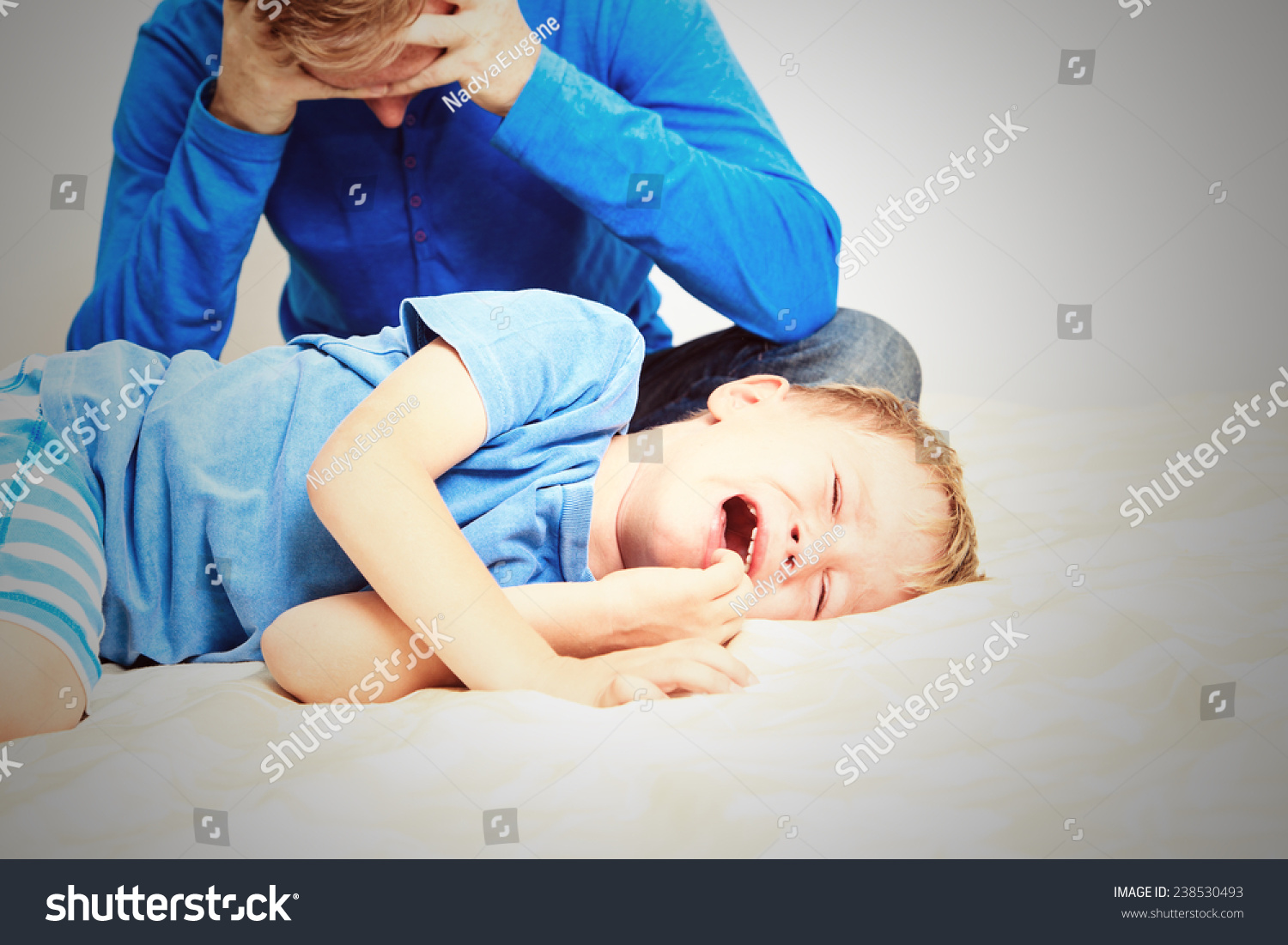 Crying Child Tired Father Difficult Parenting Stock Photo ...