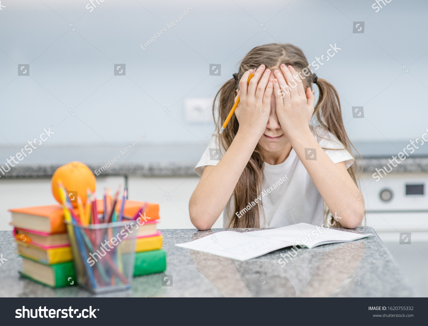 little girl crying homework