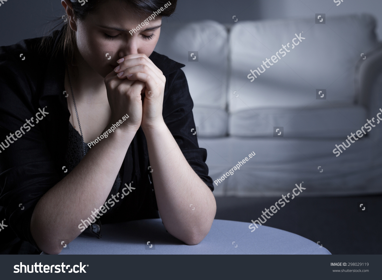 Crying Young Widow Missing Her Dead Husband Stock Photo 298029119 ...