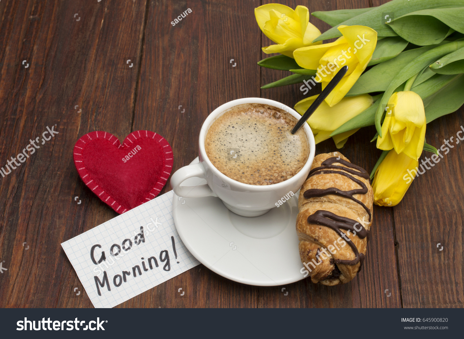 Cup Coffee Red Heart Good Morning Stock Photo Edit Now 645900820