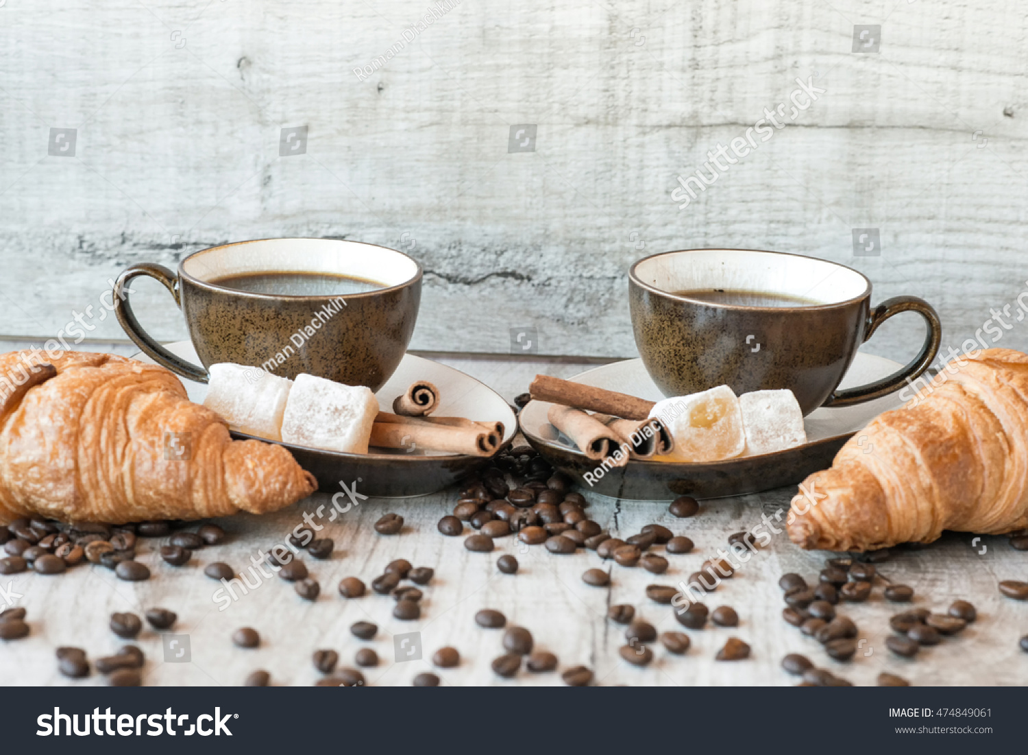 Cup Coffee Grains Croissant Turkish Delight Stock Photo Edit Now