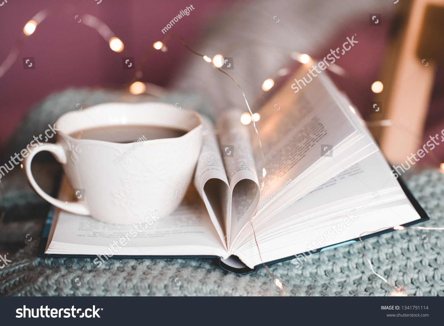 Cup Tea On Open Book Heart Stock Image Download Now