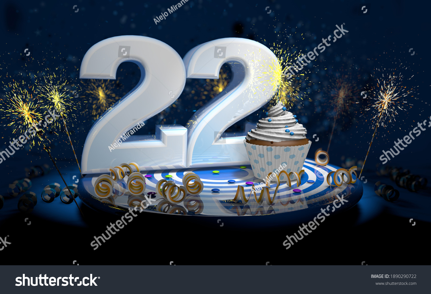 Cupcake Sparkling Candle 22th Birthday Anniversary Stock Illustration ...