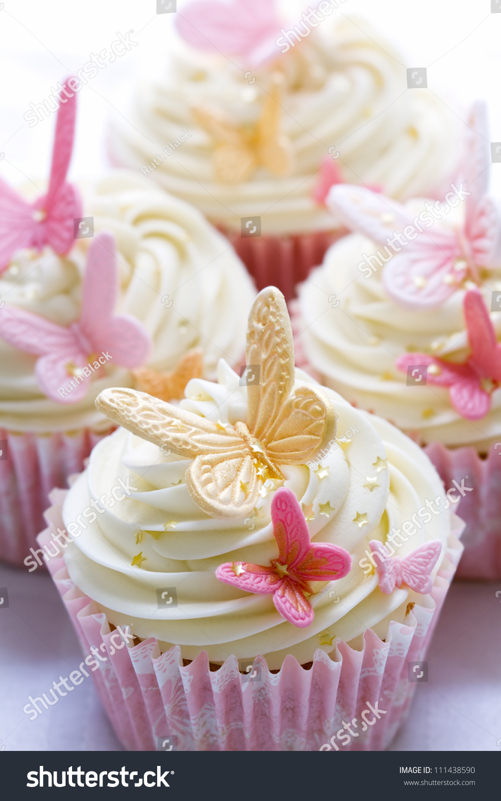 Cupcakes Decorated Pink Gold Fondant Butterflies Stock Photo Edit Now