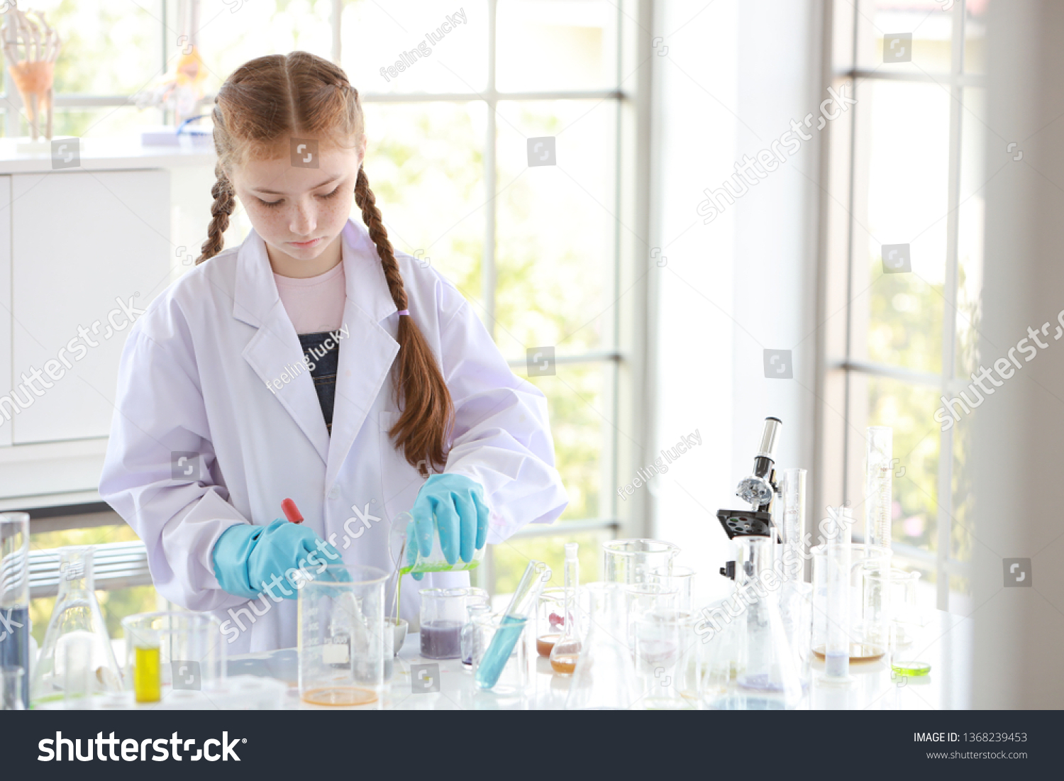 Curious Kid Girl Experimenting Science Attention Stock Photo 1368239453 ...