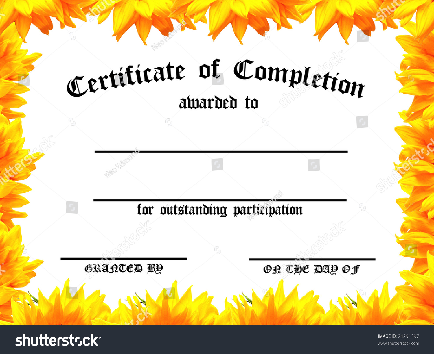 Customizable Certificate Achievement Sunflower Frame 스톡 일러스트 24291397