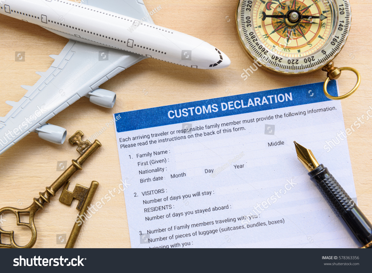 Customs Declaration Form Compass White Model Stock Photo 578363356
