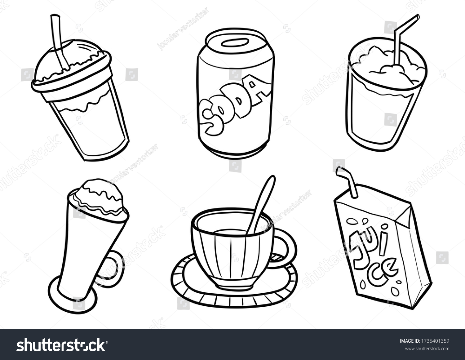 cute funny drinks coloring page kawaii stock illustration 1735401359 shutterstock
