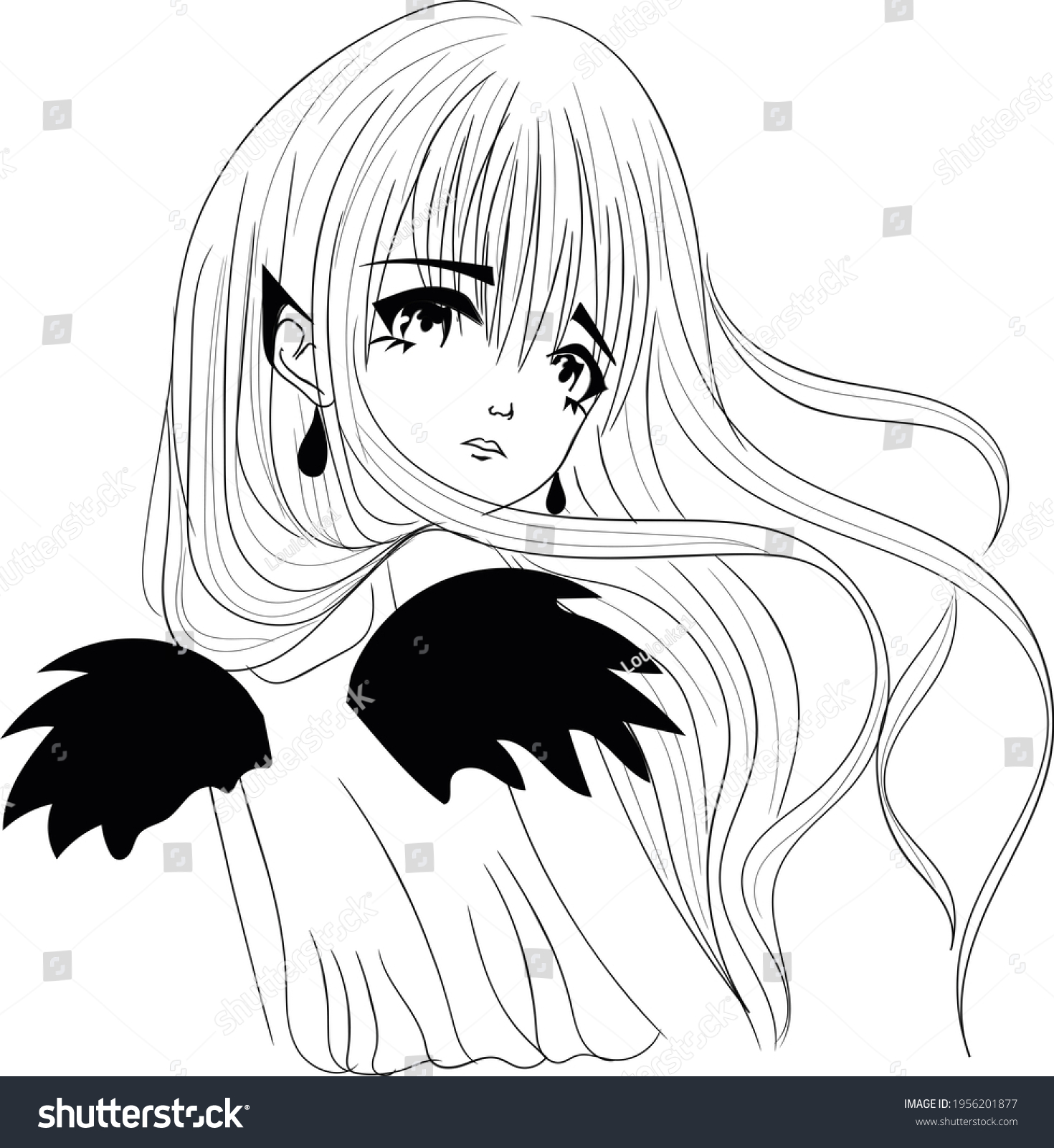 Cute Anime Angel Dark Angel Coloring Stock Illustration 1956201877