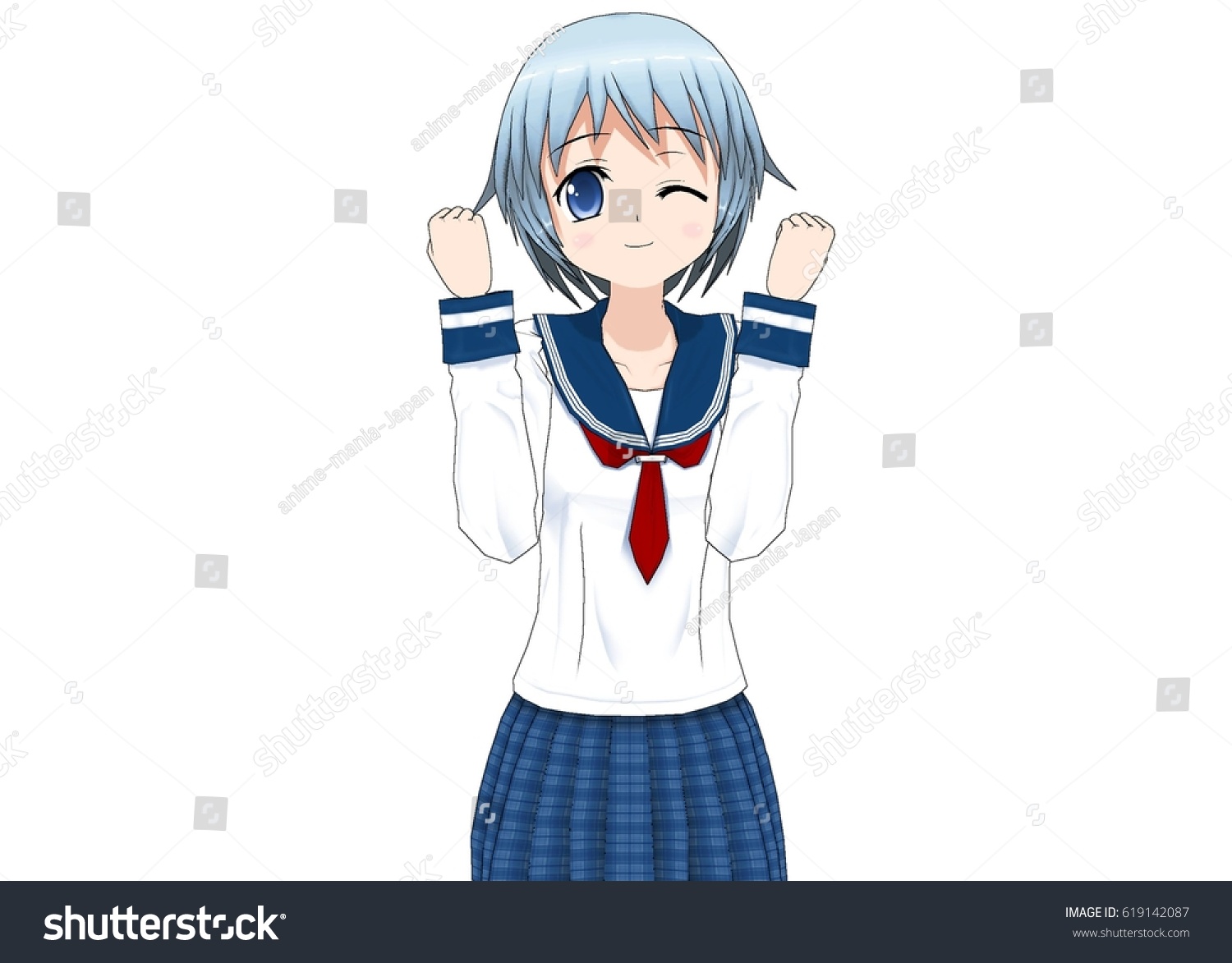 Cute Anime Girl High School Student Stockillustration 619142087