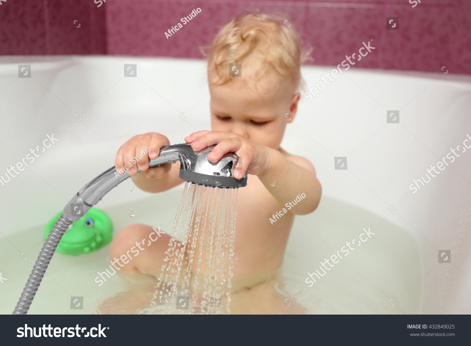 Cute Baby Babe Taking Shower In Bathroom Stock Photo Shutterstock