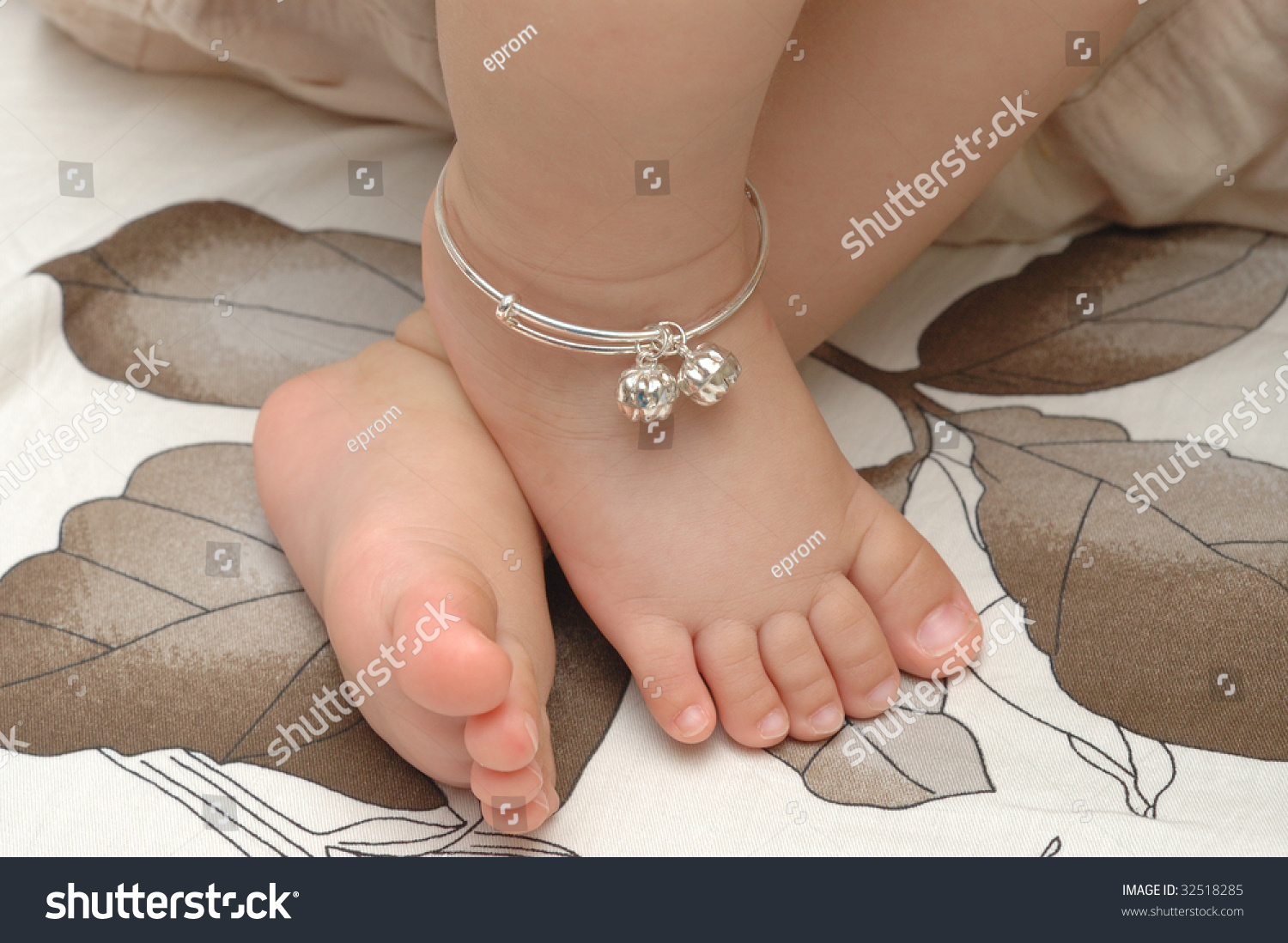 Cute Baby Feet Silver Chain Stock Photo Edit Now 32518285