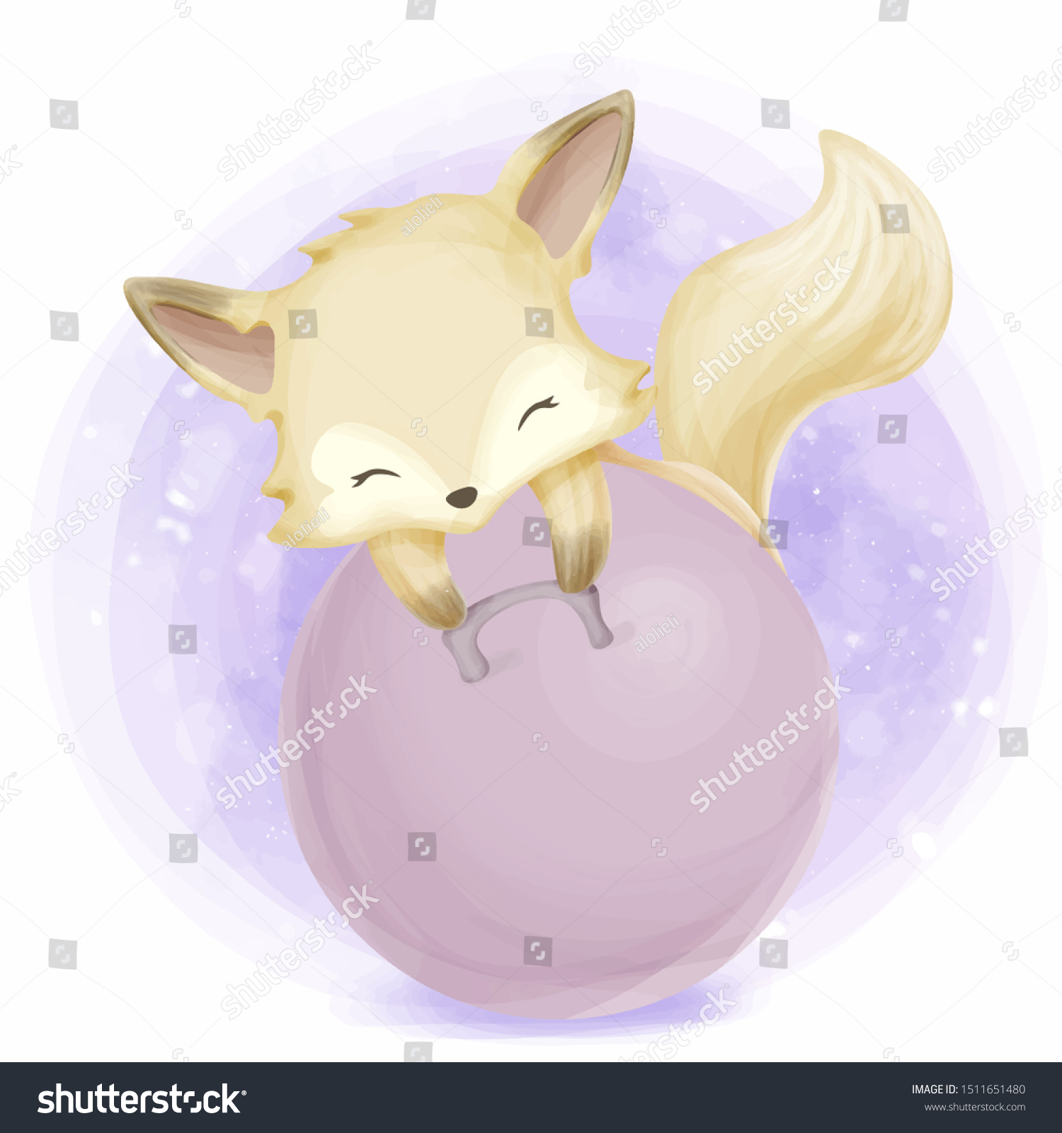 Cute Baby Fox Playing Trampoline Stock Illustration 1511651480