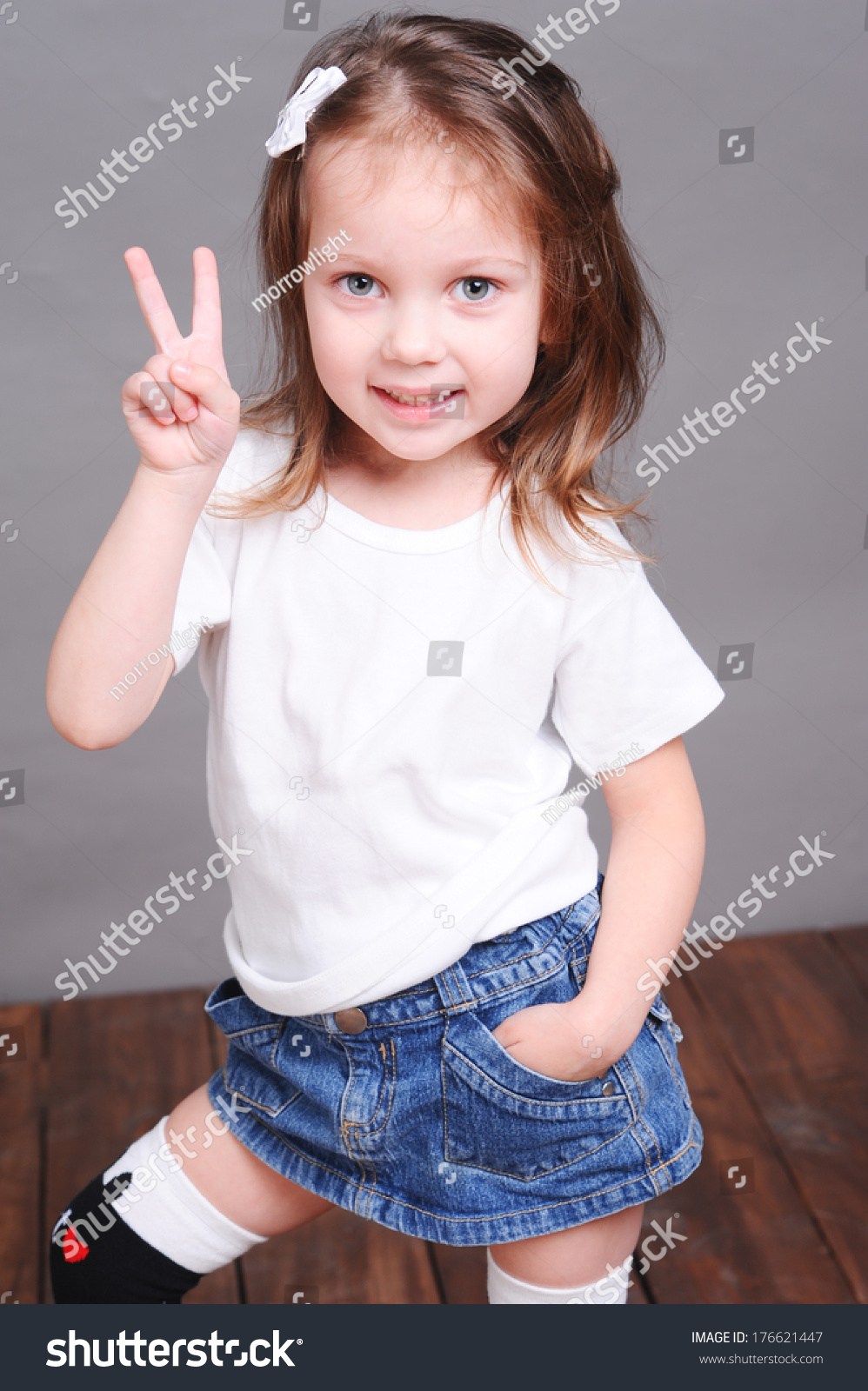 Cute Baby Girl Posing Studio Wearing Stock Photo 176621447 ...