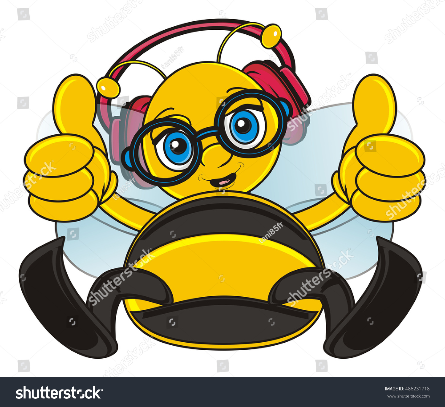 Cute Bee Lising Music On Red Stock Illustration Cute Bee Lising Music On Red Stock Illustration