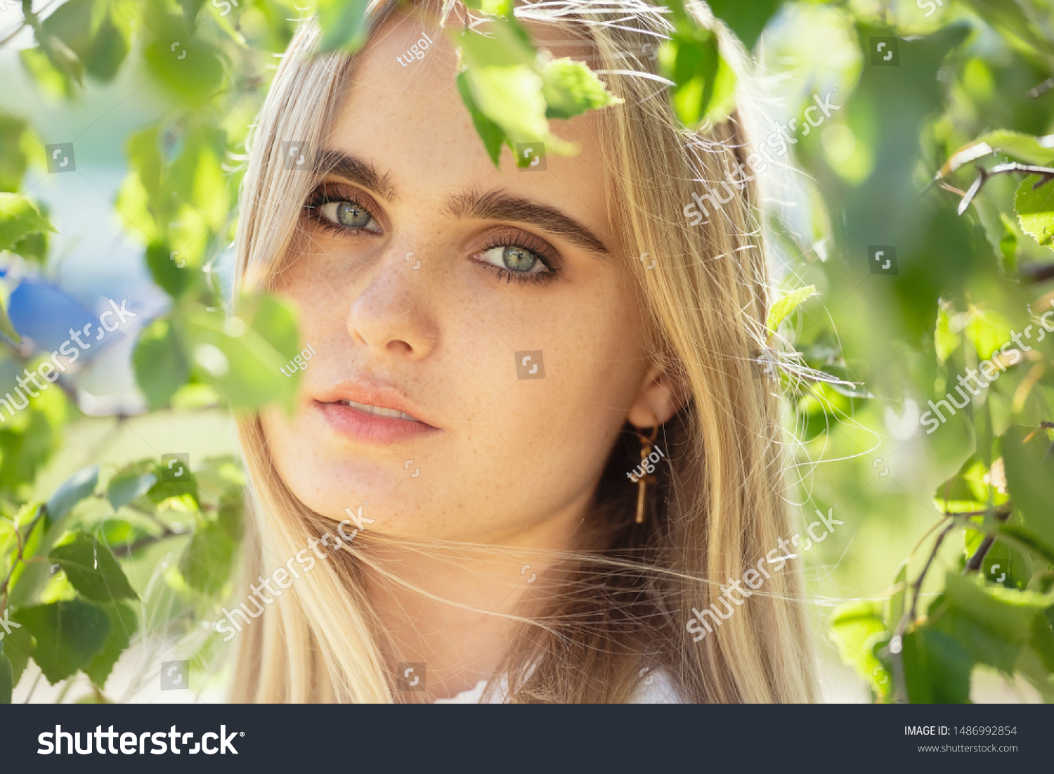 Cute Blond Girl Green Eyes Closeup Stock Photo Edit Now 1486992854