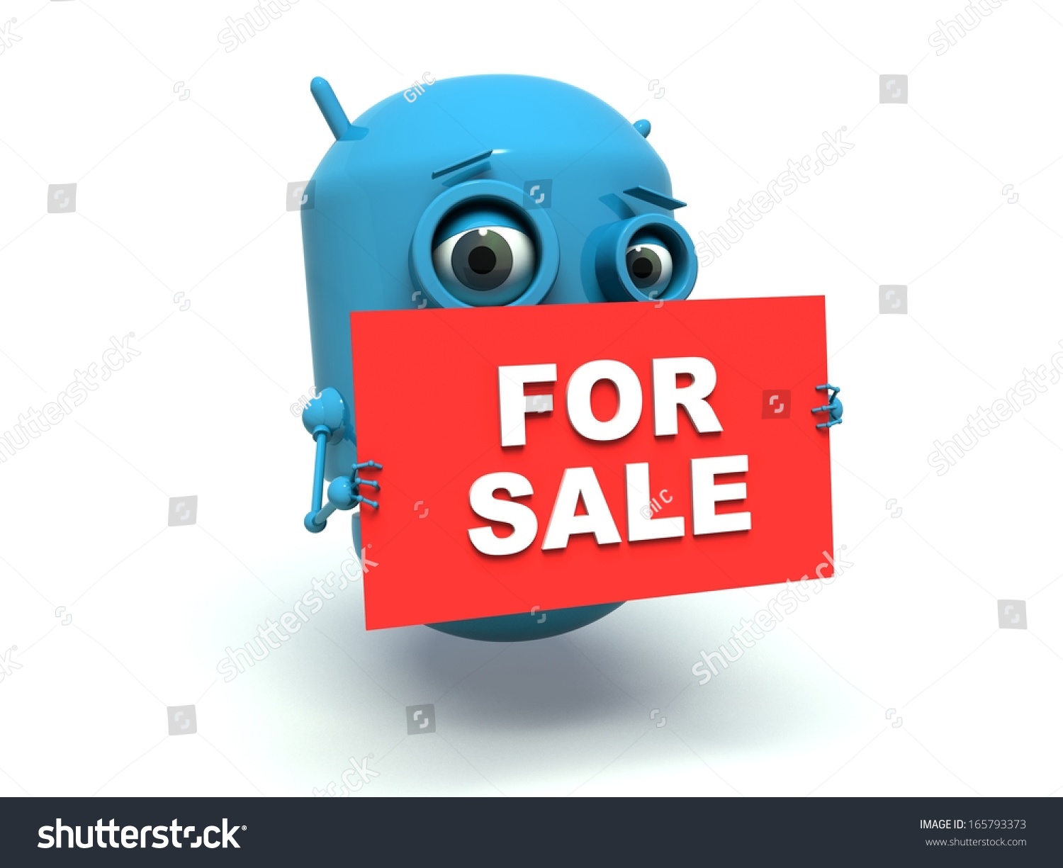 cute blue robot holding message board stock illustration 165793373