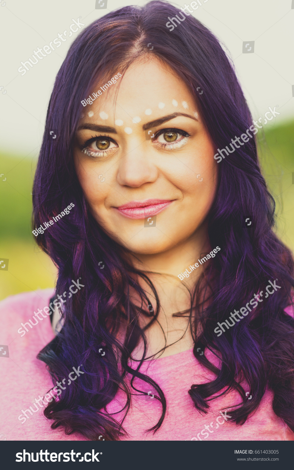 Cute Boho Woman Long Purple Hair Stock Photo Edit Now 661403005