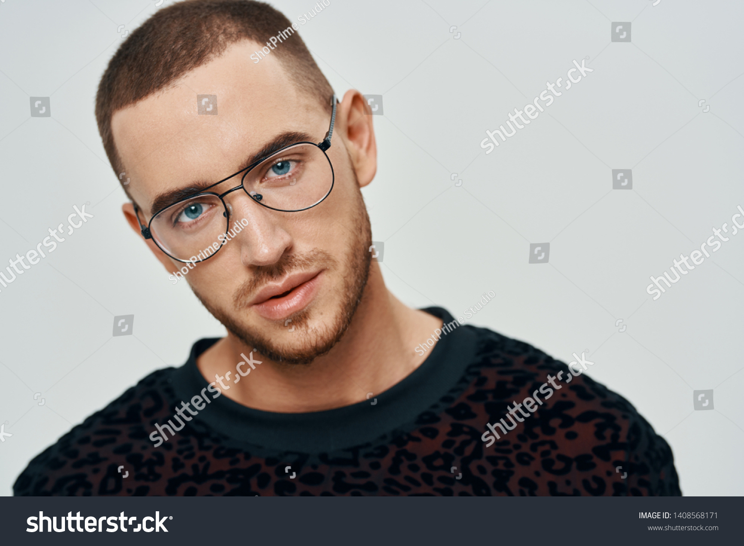 Cute Brutal Man Glasses Short Hair Stock Photo Edit Now 1408568171