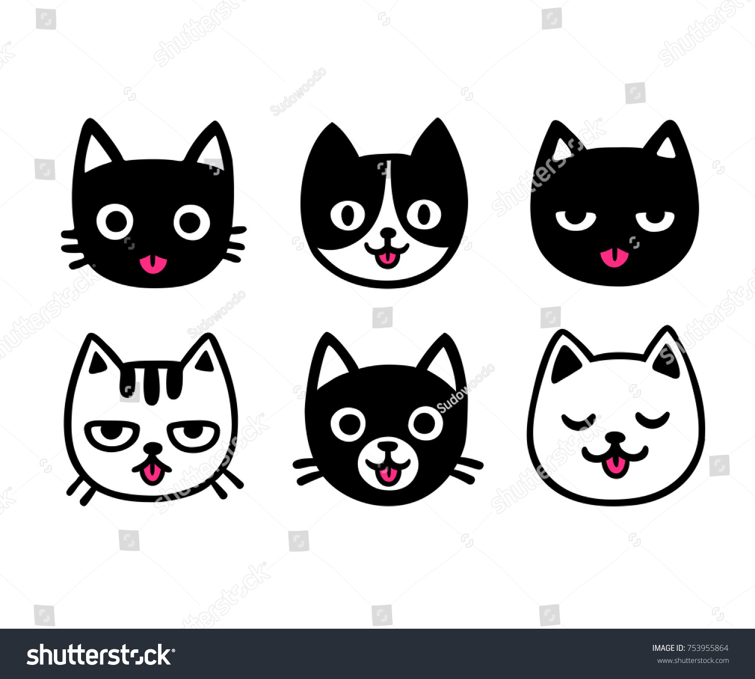 Cute Cartoon Cat Drawing Set Sticking Stock Illustration