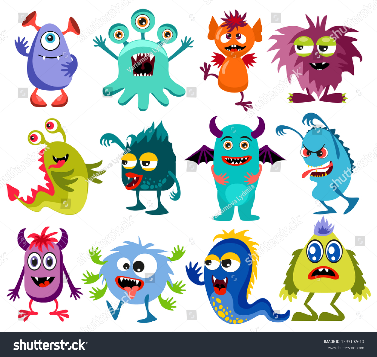 Cute Cartoon Colorful Mosters Different Emotions Stock Illustration ...