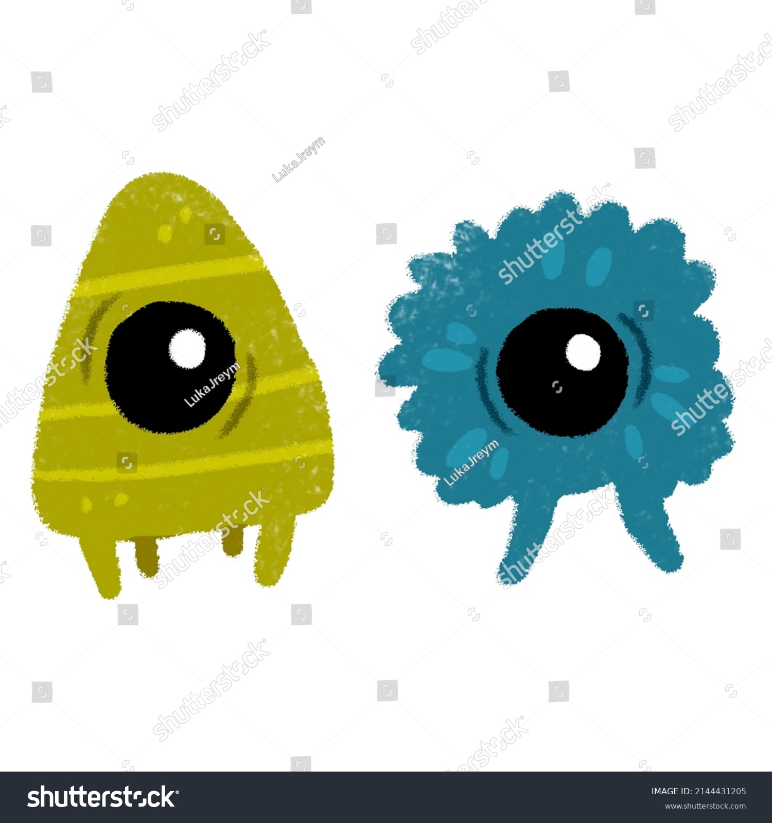 Cute Cartoon Green Blue Monsters Funny Stock Illustration 2144431205 ...