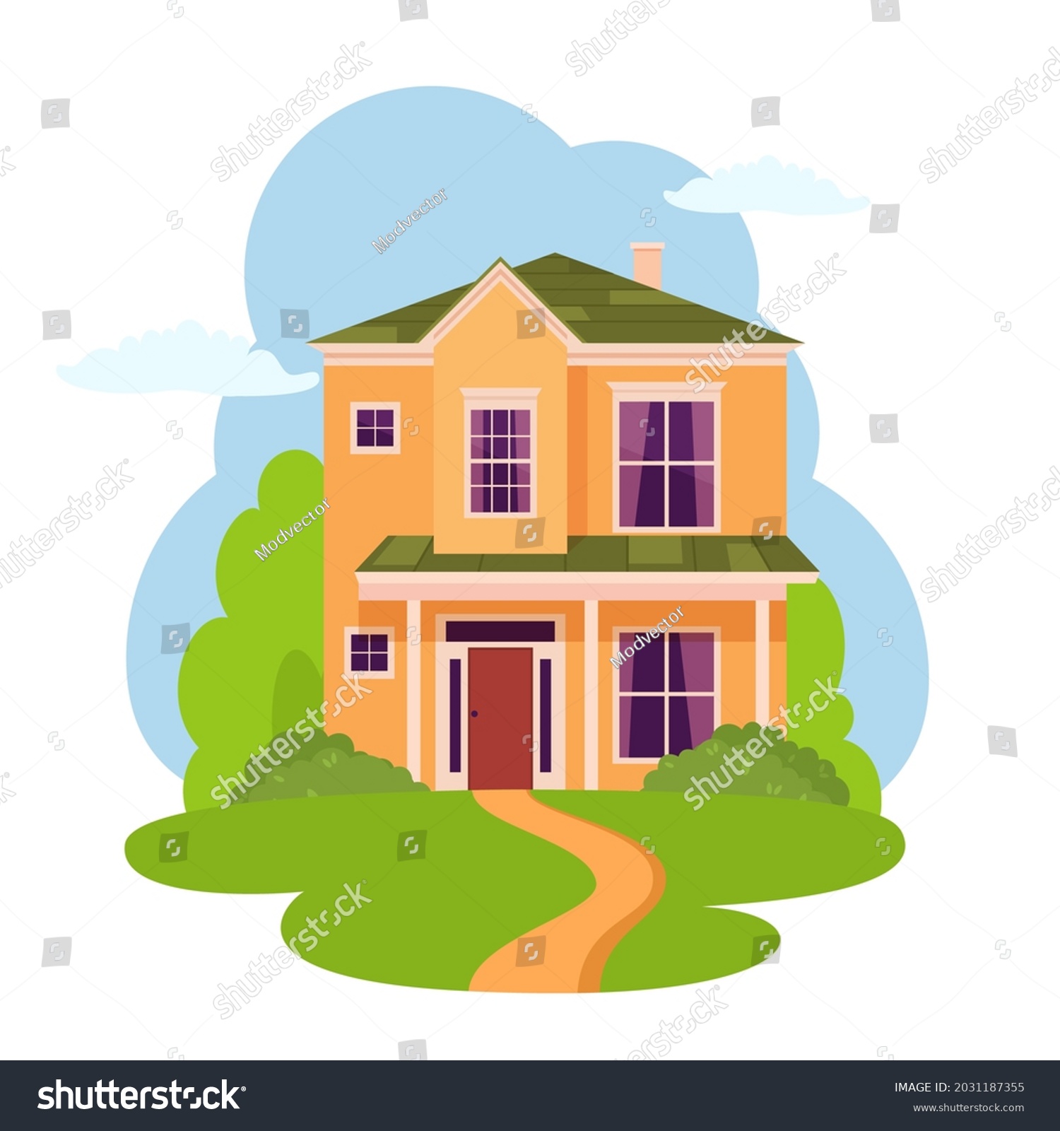 Cute Cartoon House House Exterior Front Stock Illustration 2031187355 ...