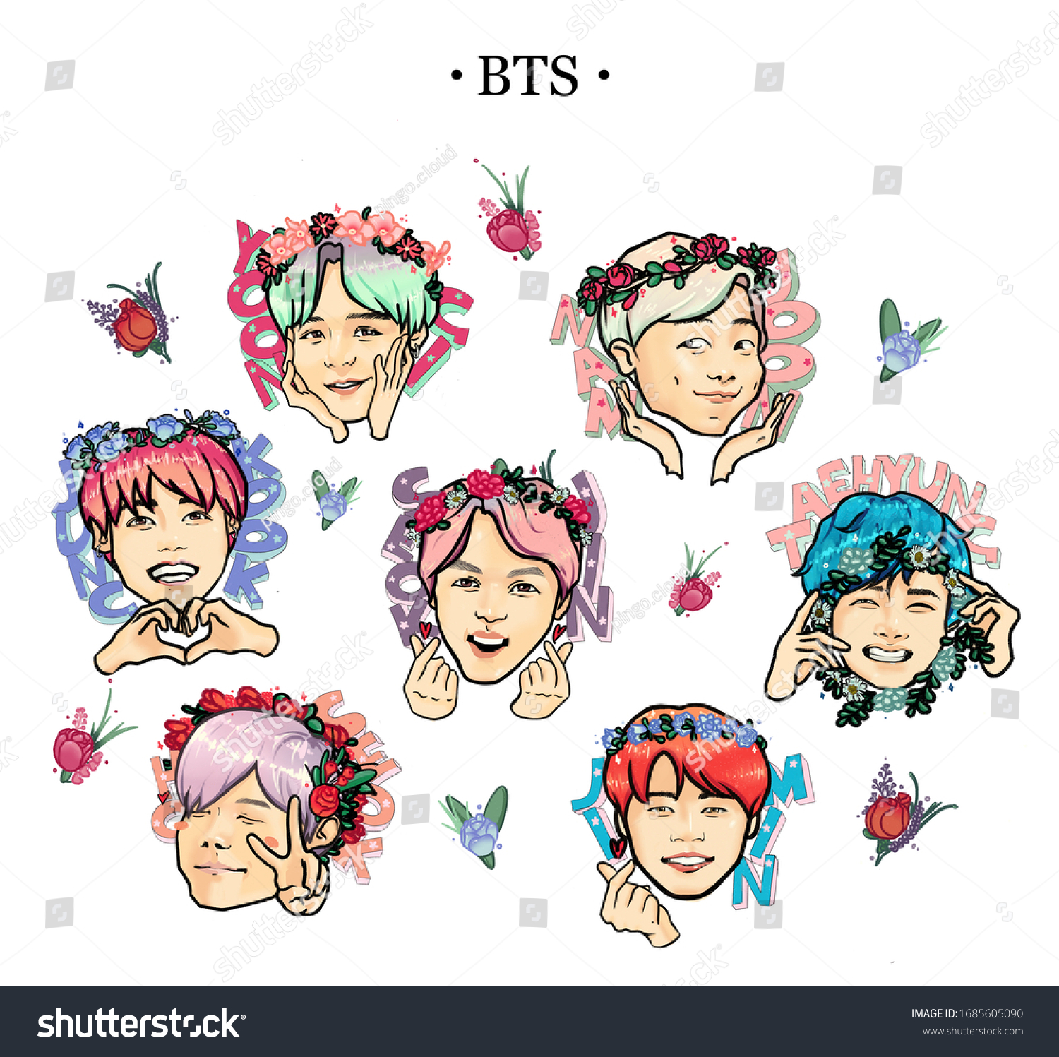 cute cartoon idol boys bts stickers stock illustration 1685605090 shutterstock