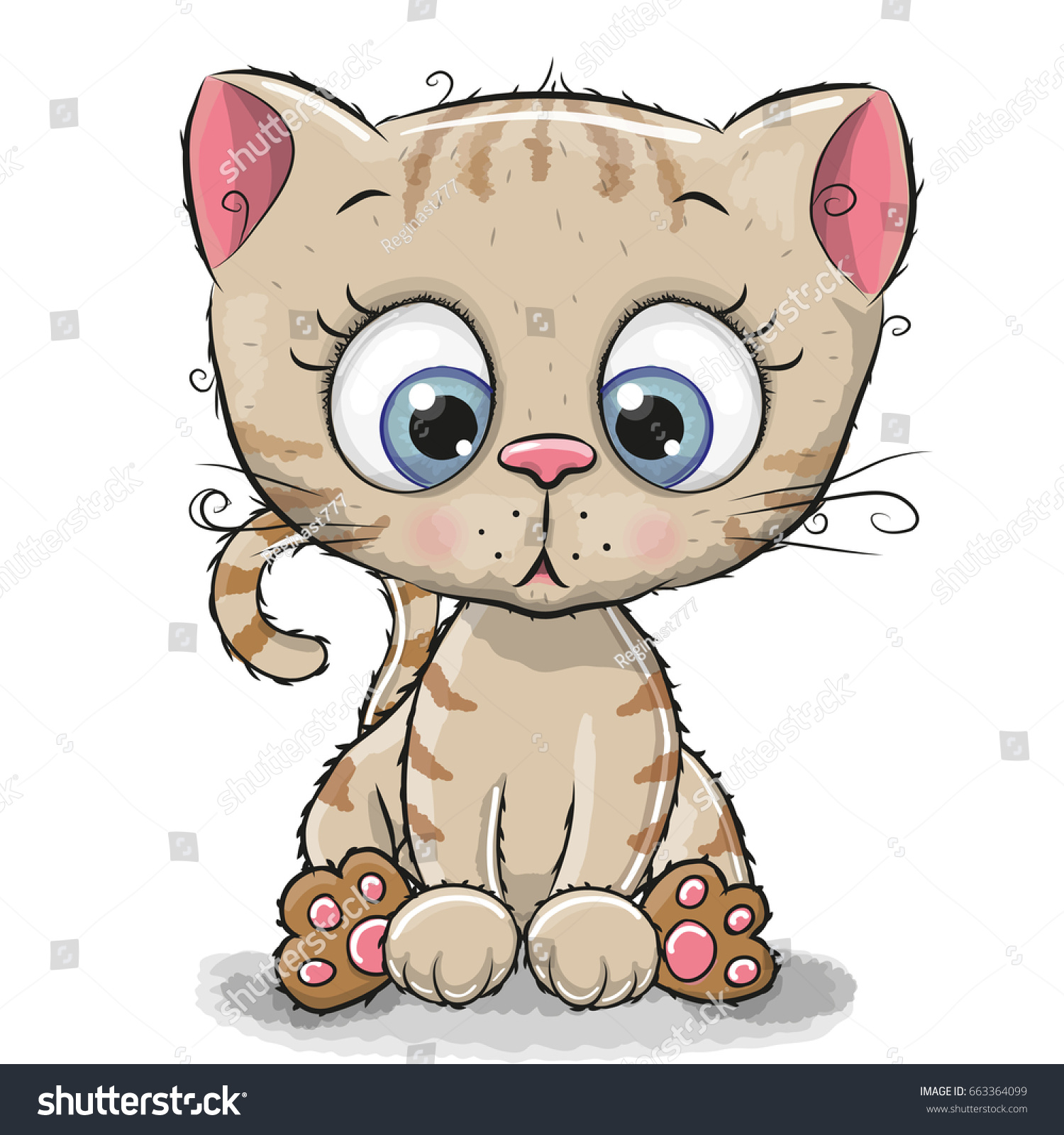 Cute Cartoon Kitten Isolated On White Stock Illustration 663364099