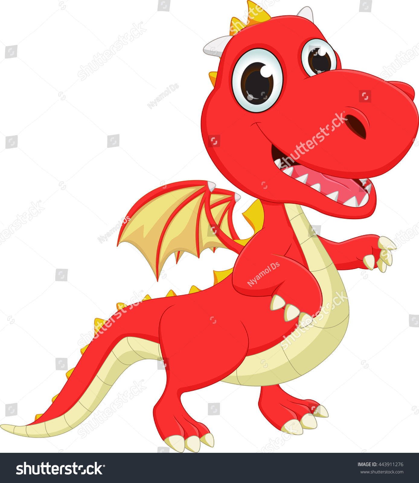 Cute Cartoon Red Dragon Posing Stock Illustration 443911276 - Shutterstock