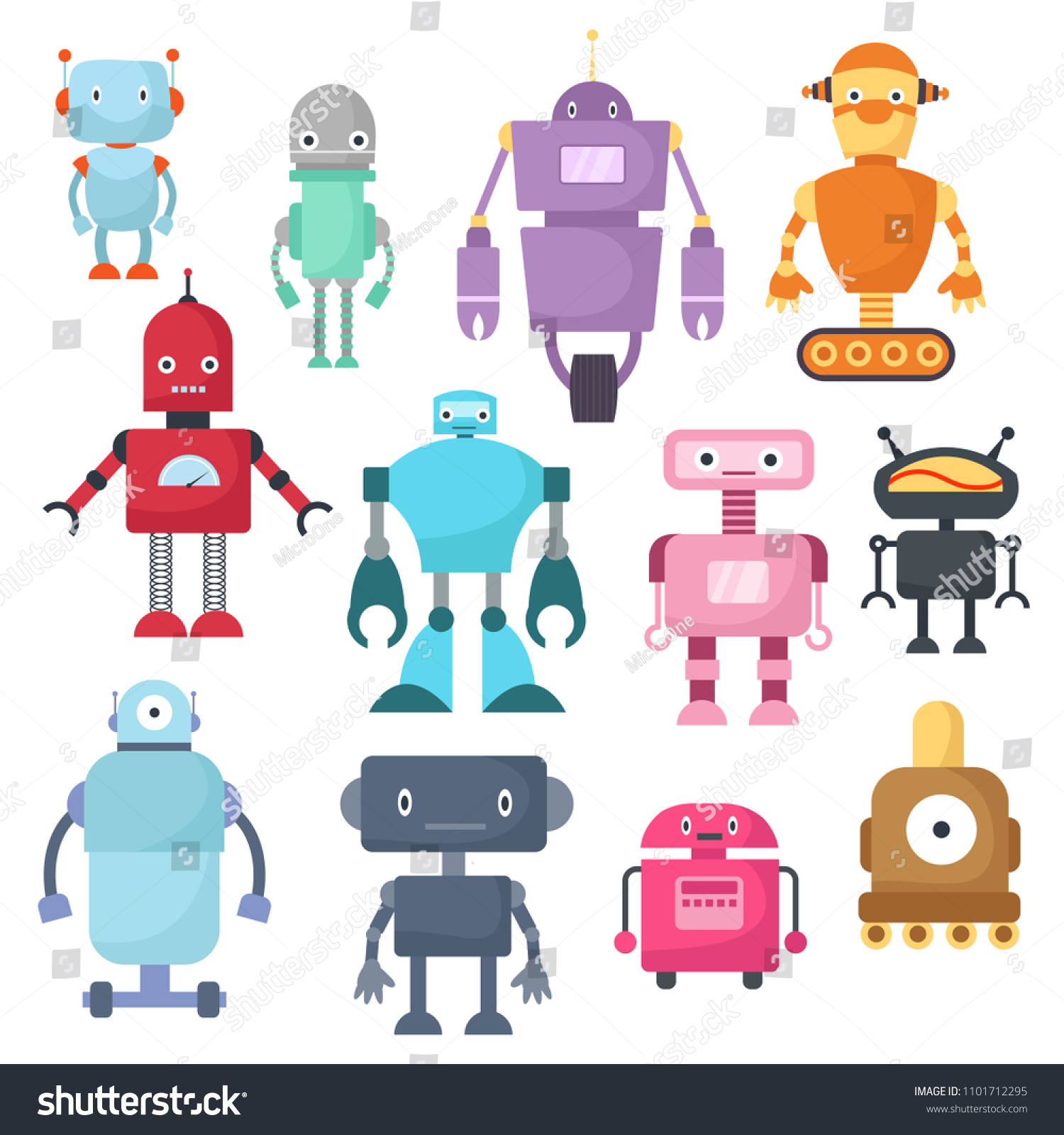 Cute Cartoon Robots Android Spaceman Cyborg Stock Illustration ...