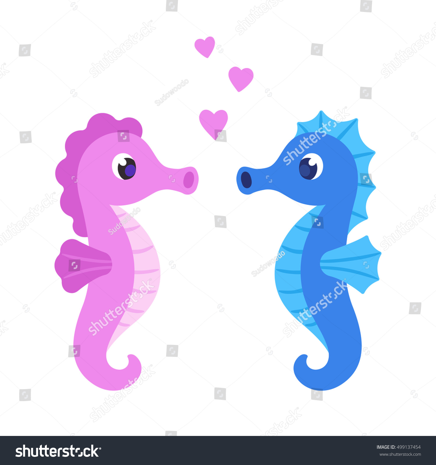 Cute Cartoon Seahorse Couple Male Female Stock Illustration 499137454 ...