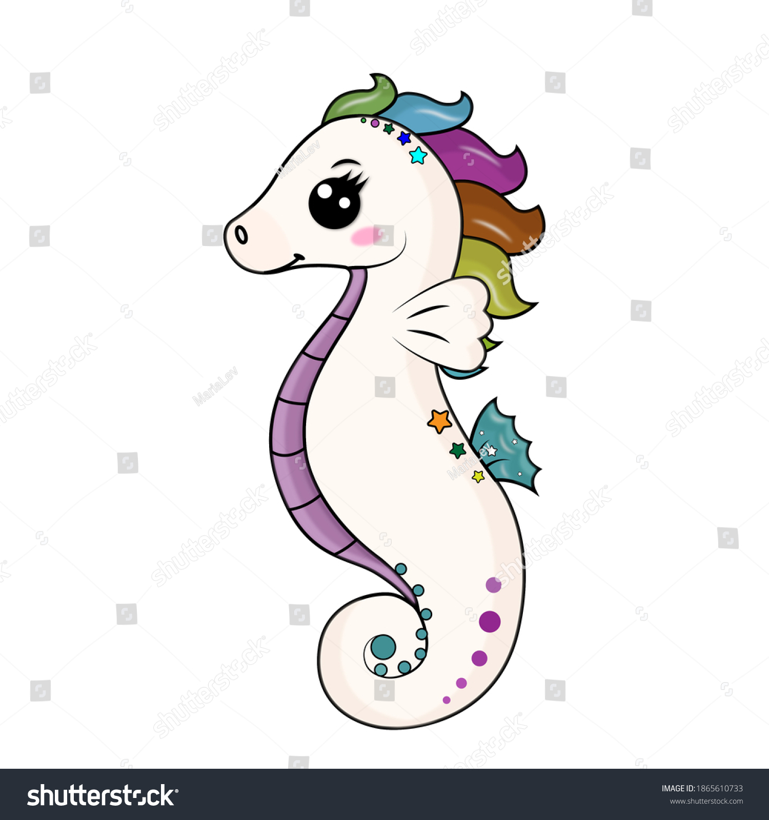 Cute Cartoon Seahorse Simple Flat Style Stock Illustration 1865610733 