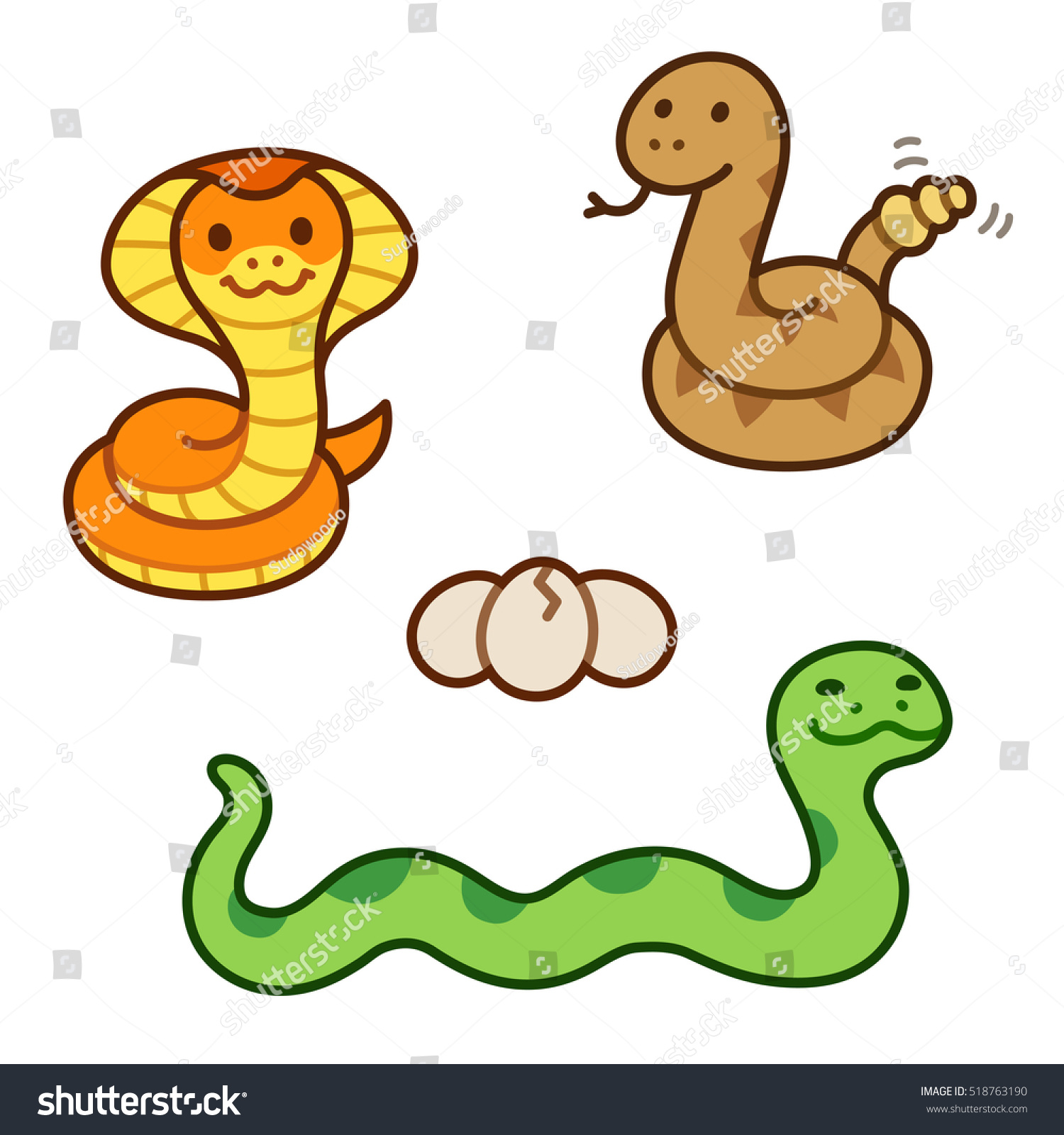 Cute Cartoon Snakes Set King Cobra Stock Illustration 518763190