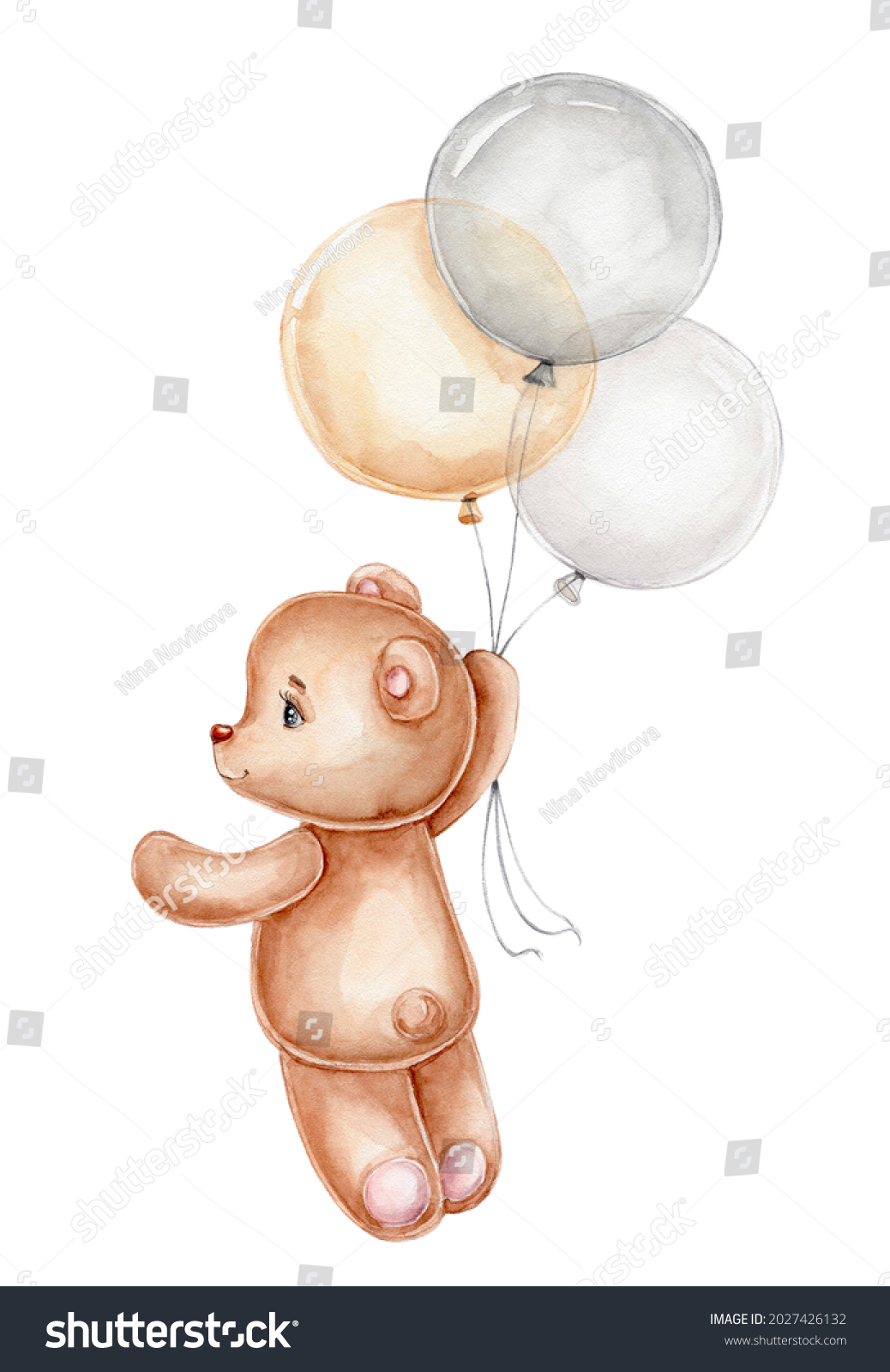 teddy bear flying with balloons