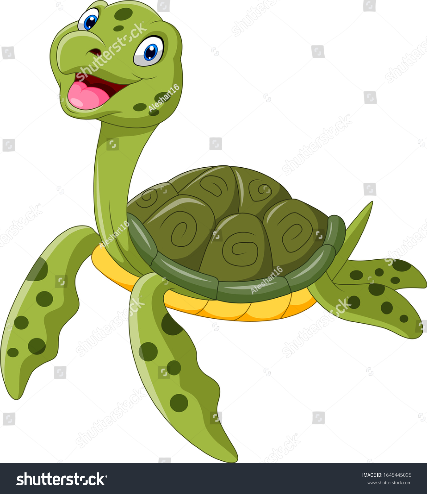 Cute Cartoon Turtle Swimming Stock Illustration 1645445095