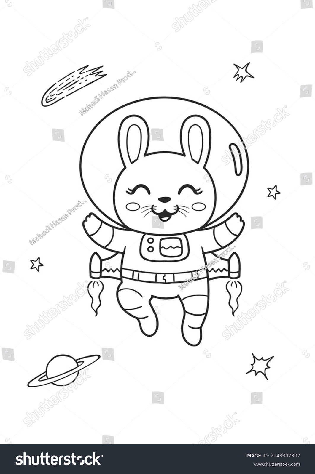 Cute Cat Space Activity Coloring Page Stock Illustration 2148897307