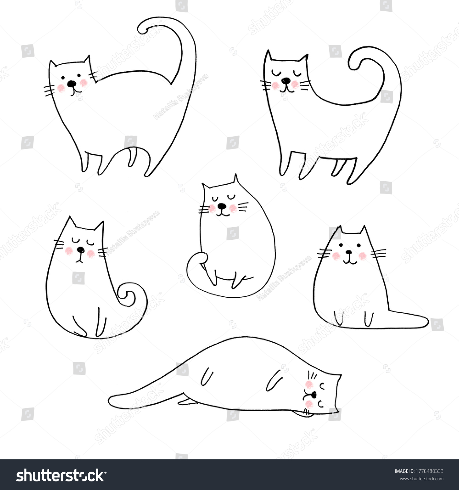 Cute Cats Lineart Illustration Stock Illustration 1778480333