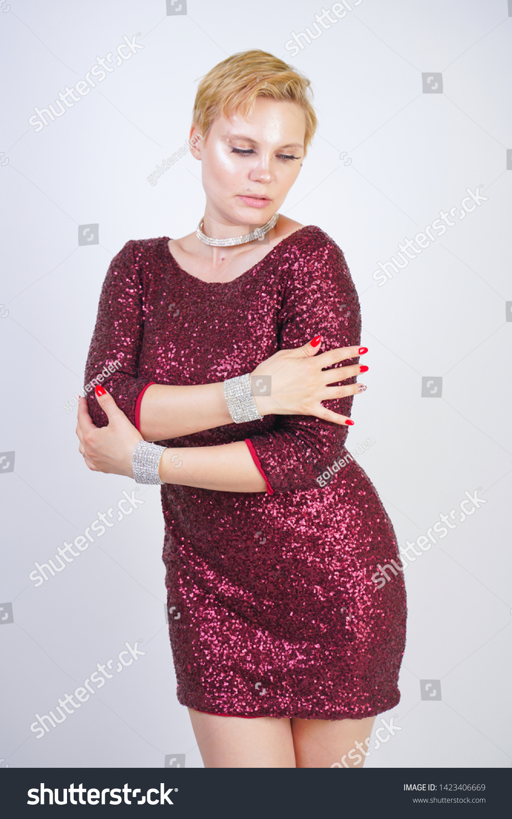 Cute Caucasian Curvy Girl Short Blonde Stock Image Download Now