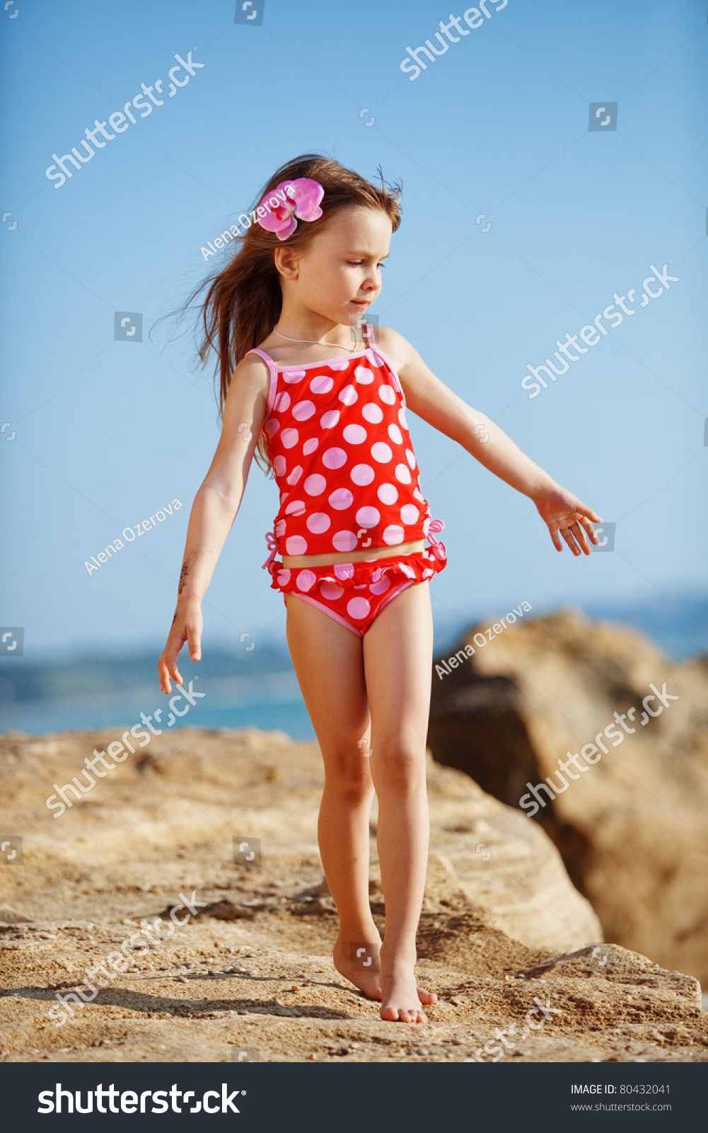 Cute Child Wearing Swimsuit Walking Beach Stock Photo 80432041 ...